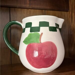 Hand-Painted Apple Ceramic Pitcher in White and Green